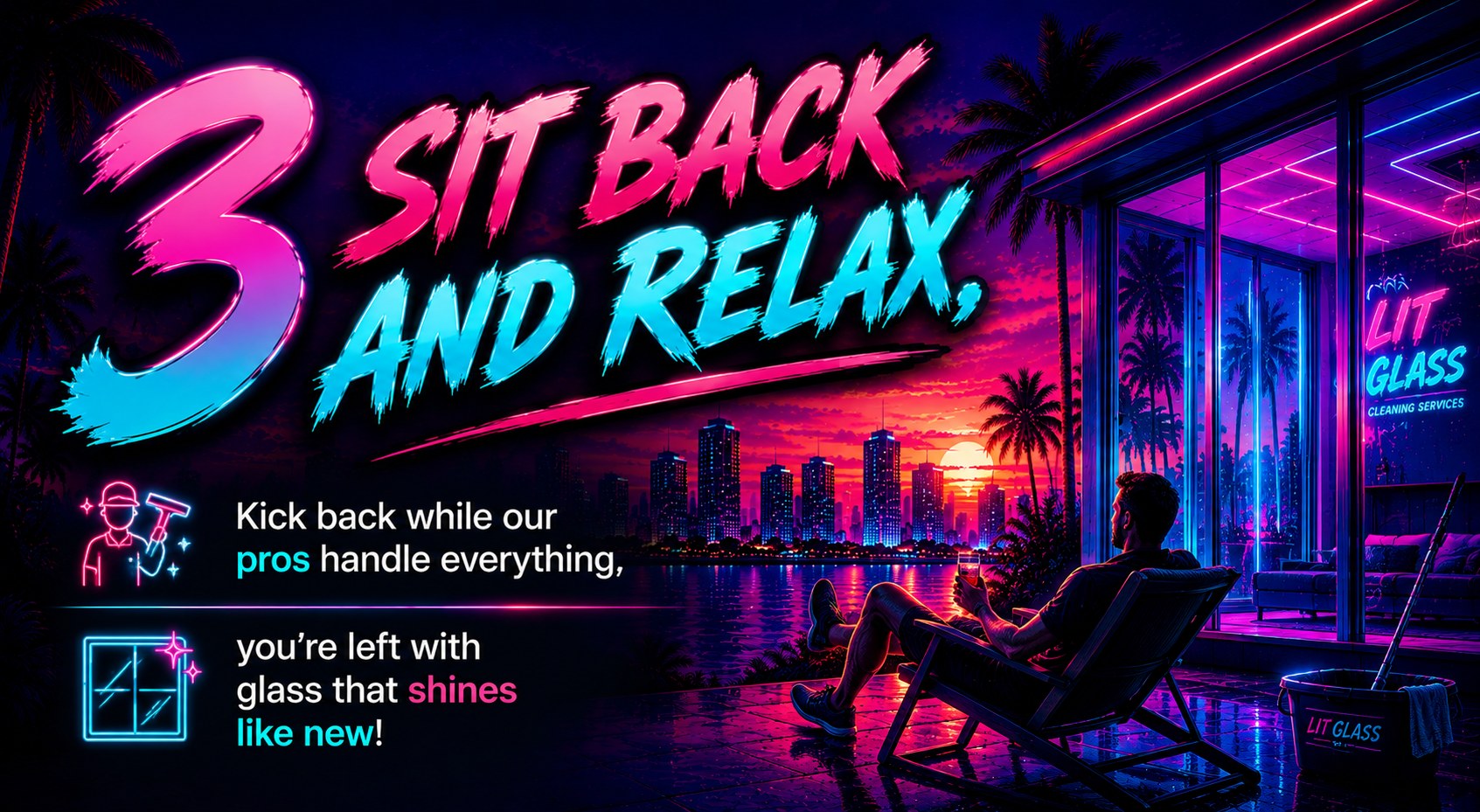 Step 3: Sit Back and Relax — kick back while our pros handle everything; you're left with glass that shines like new.